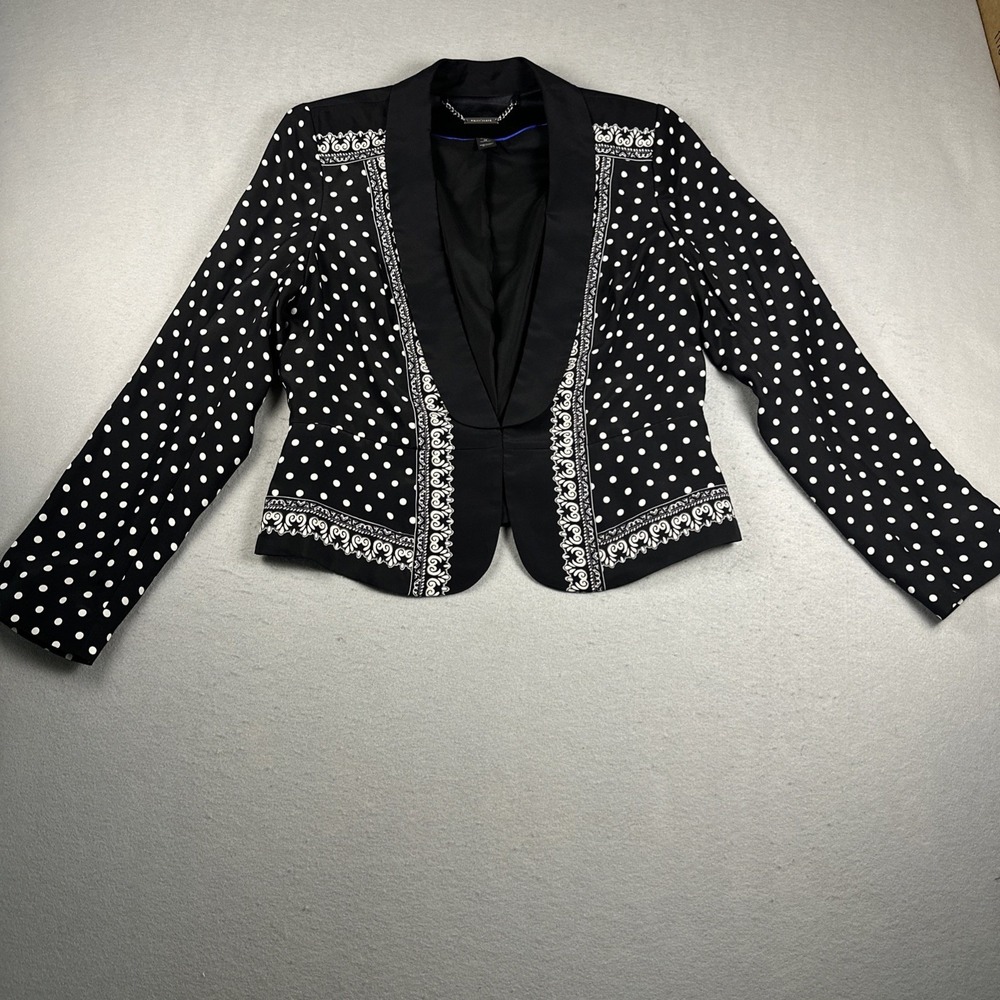 White House Black Market 100% Silk Polka Dot Printed Blazer Jacket Size 14